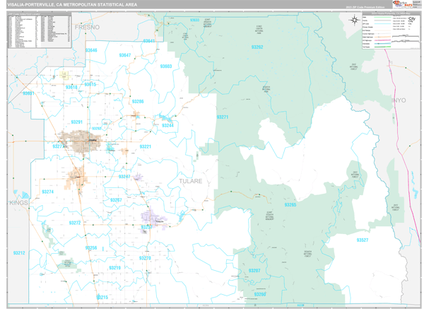 Visalia-Porterville, CA Metro Area Wall Map